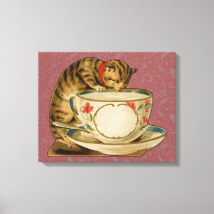 Cat Teacup Cute Vintage Victorian Pet Classic Canvas Print