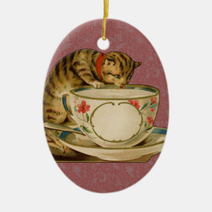 Cat Teacup Cute Vintage Victorian Pet Classic Ceramic Tree Decoration