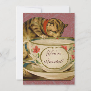Cat Teacup Cute Vintage Victorian Pet Classic Invitation