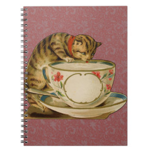 Cat Teacup Cute Vintage Victorian Pet Classic Notebook