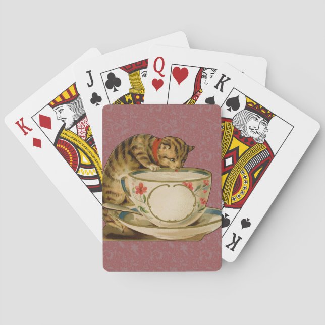 Cat Teacup Cute Vintage Victorian Playing Cards (Back)