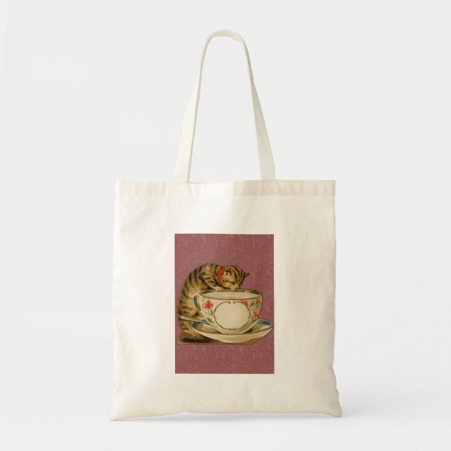 Cat Teacup Cute Vintage Victorian Tote Bag (Front)