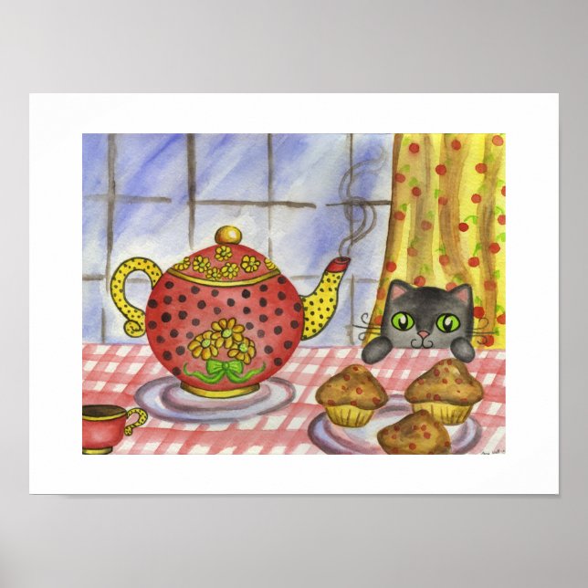 Cat Teapot Art Print Poster (Front)