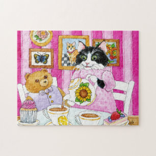 Cat, teddy bear, tea party jigsaw puzzle