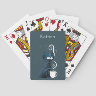 Cat Testing Tea Temperature With Tail Name Playing Cards