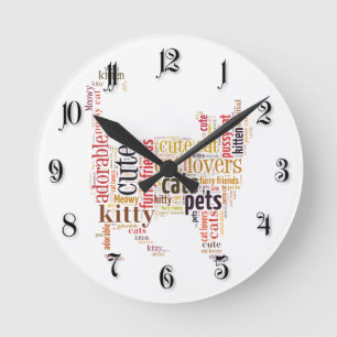 Cat text design round clock