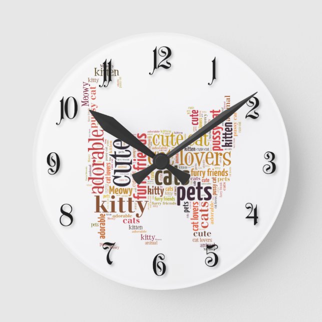 Cat text design round clock (Front)