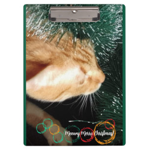 Cat Text Photo , Customise, Green, Christmas, Clipboard