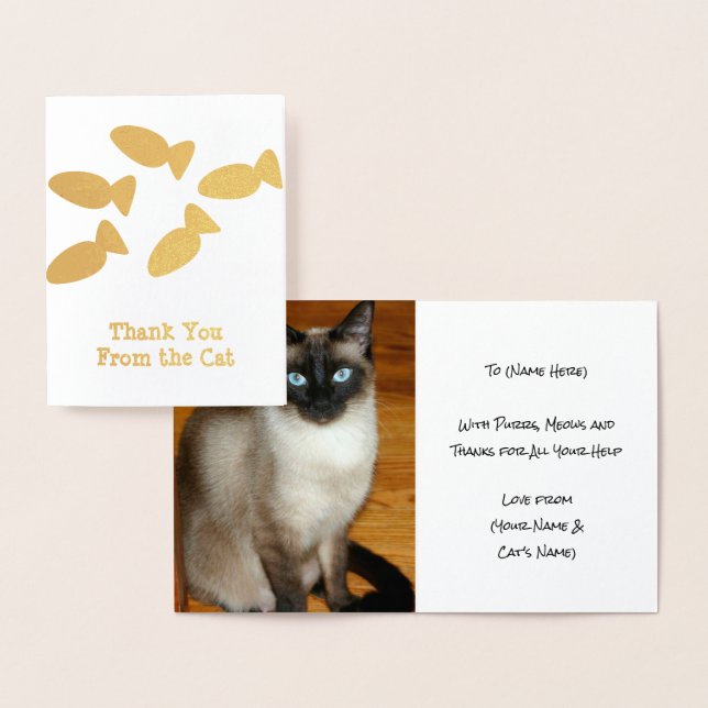 Cat Thank You - Add Kitty Photo Inside - Custom Foil Card (Display)