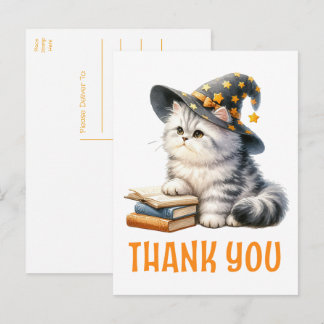 Cat Thank You Kitten Witch Halloween Book Lover Postcard