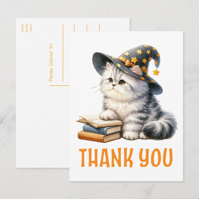 Cat Thank You Kitten Witch Halloween Book Lover Postcard (Front/Back)