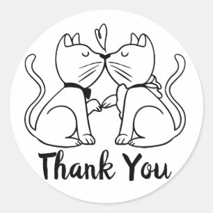Cat Thank You Wedding Black White Kitty Thanks Classic Round Sticker