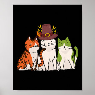 Cat Thanksgiving Day Cute Kitten Kitty Fall Autumn Poster