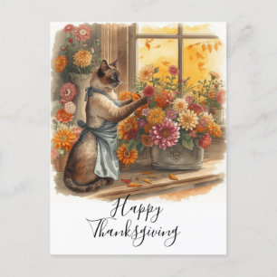 Cat Thanksgiving Fall themed for Cat Lovers  Holiday Postcard