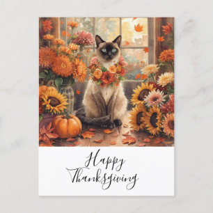 Cat Thanksgiving Fall themed for Cat Lovers Holiday Postcard
