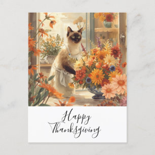 Cat Thanksgiving Fall themed for Cat Lovers Holiday Postcard