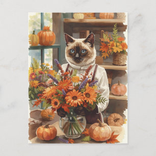 Cat Thanksgiving Fall themed for Cat Lovers  Holiday Postcard