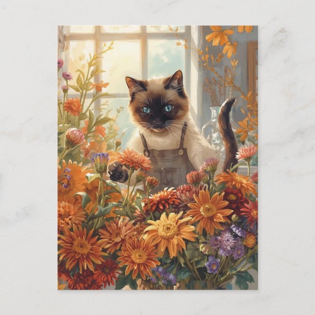 Cat Thanksgiving Fall themed for Cat Lovers  Holiday Postcard (Front)
