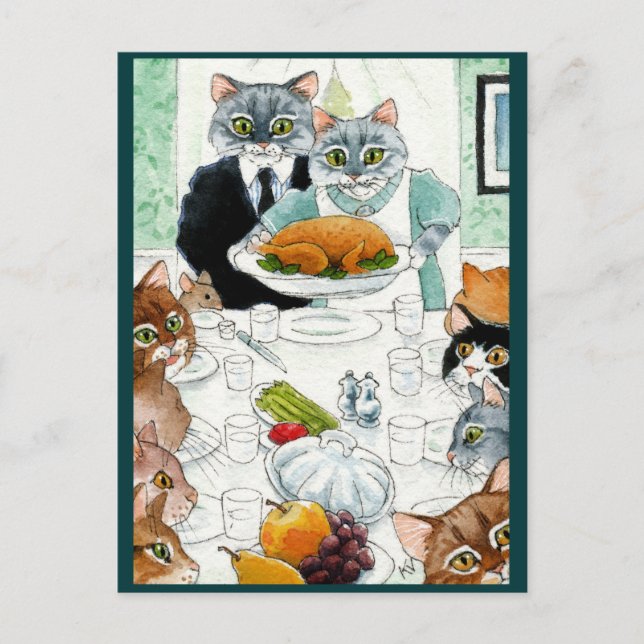 Cat Thanksgiving Turkey Dinner Friendsgiving Postcard (Front)