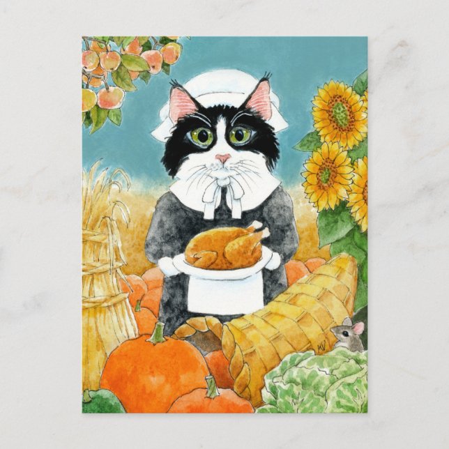 Cat Thanksgiving Turkey Friendsgiving Postcard (Front)
