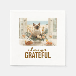Cat Thanksgiving with flowers and bread Napkin