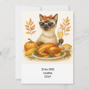 Cat Thanksgiving  with Turkey  Invitation