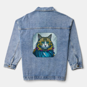Cat That Ate The Canary Feathers Wearable Art Denim Jacket