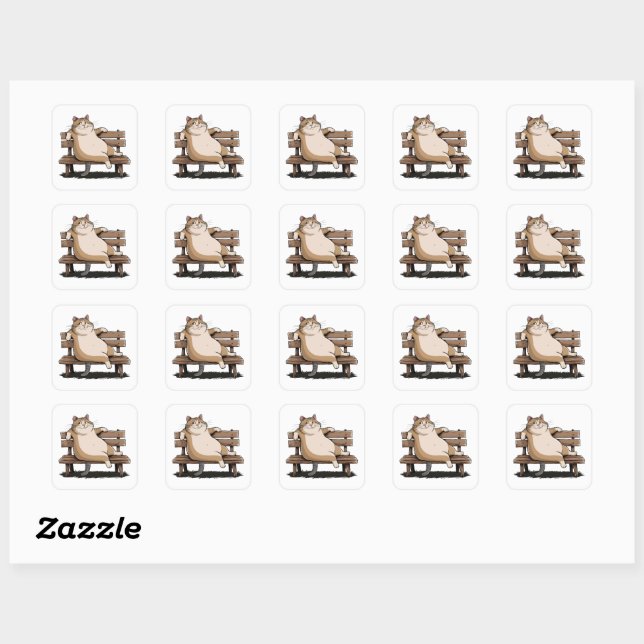Cat The Bench Sitter Square Sticker (Sheet)