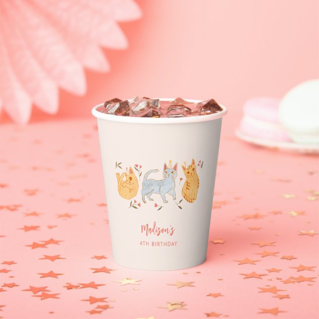 Cat theme Girl Birthday Party Paper Cups (Insitu)