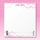 Cat themed Add Name Template Pink Zigzags Notepad<br><div class="desc">Cute Black Kitty with paw prints and decorated with cool pink zigzags.  Add a Name or Other Info with the Text Template for a Personalized Note Pad for the Feline Fan.</div>