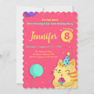 Cat Themed Birthday Invitation Girl Cat Editable