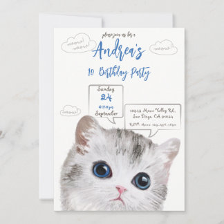 Cat Themed Birthday Invitation - Kid's Birthday