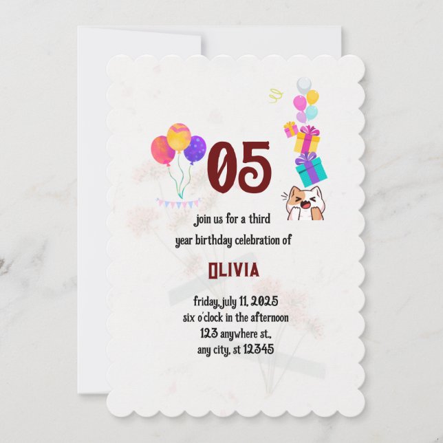 Cat Themed Birthday Party Invitation (Front)