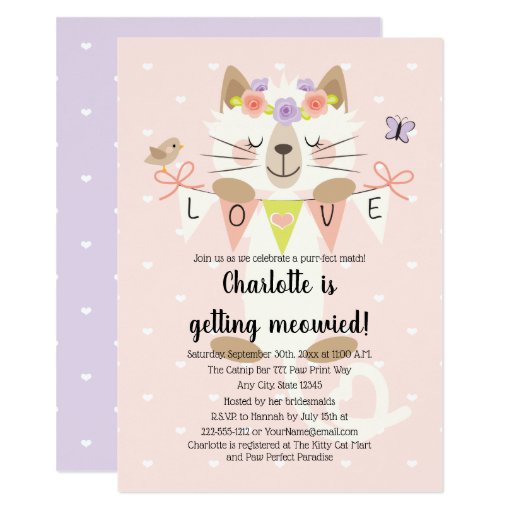 Image of Cat Themed Bridal Shower Invitations Floral Boho