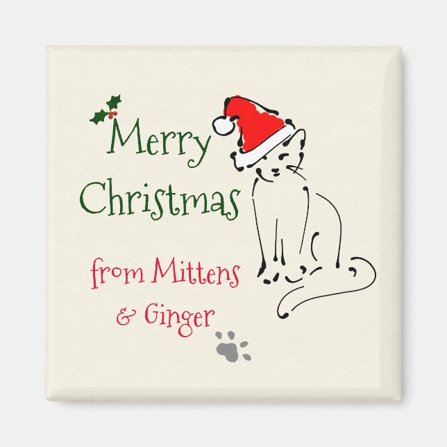 Cat themed Christmas keepsake: Kitty in Santa hat  Magnet (Front)