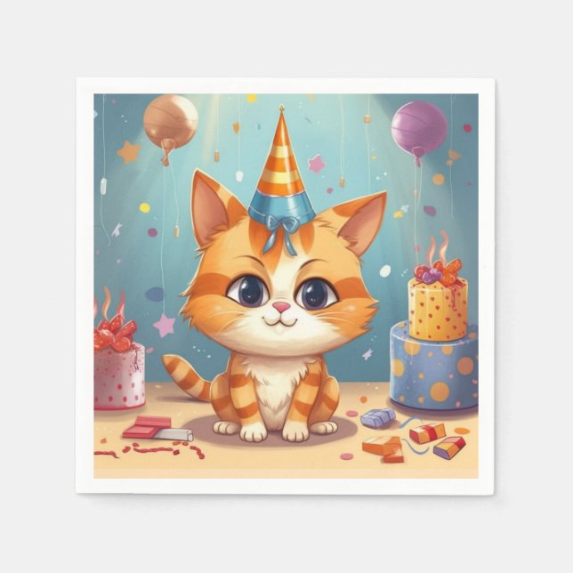 Cat themed design ginger cat cute napkin (Front)