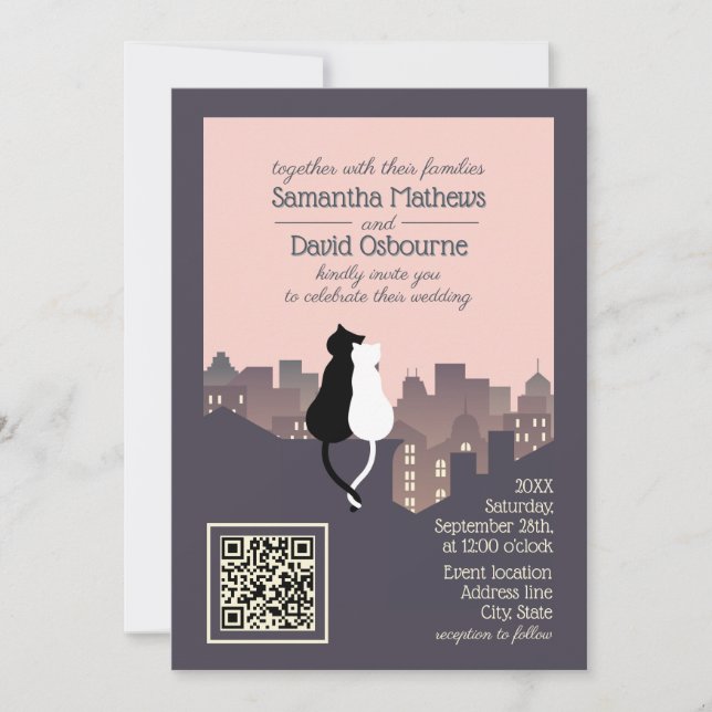 Cat themed QR code wedding design invitation (Front)