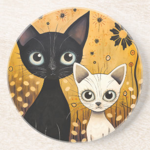 Cat-Themed Sandstone Coaster