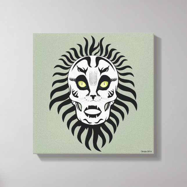 Cat Themed Skull Designed Original Art Canvas Print (Front)
