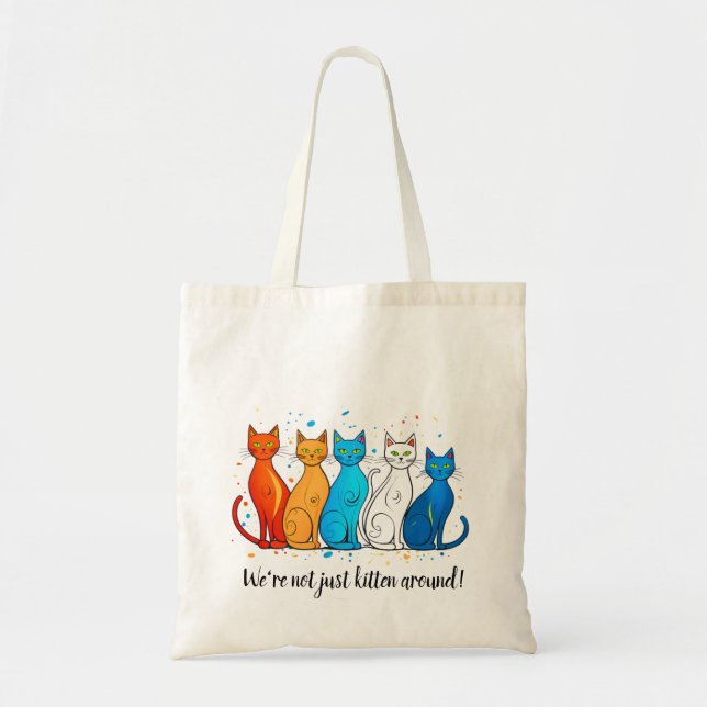 Cat-Themed Tote Bag with Colourful Design (Front)