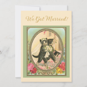 Cat Themed Wedding announcement Ivory and green