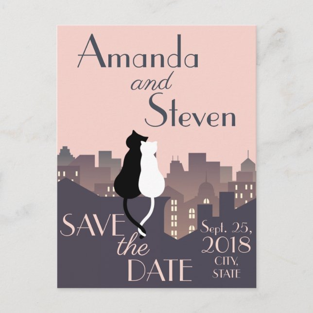Cat themed wedding design announcement postcard (Front)