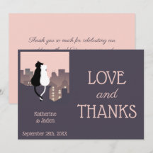 Cat themed wedding Flat Thank You Card
