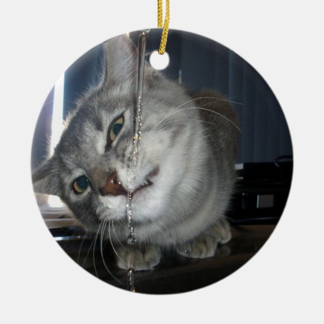 Cat Thirst, Ceramic Christmas Tree Decoration. Decoration (Front)