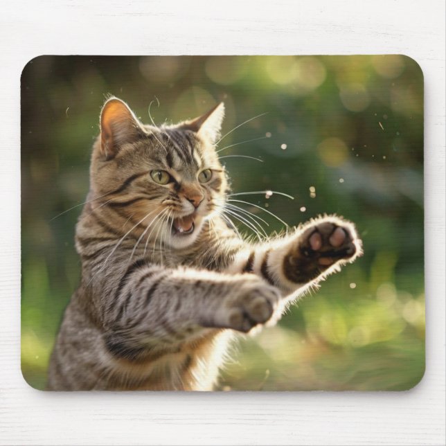 Cat throwing a punch mouse mat (Front)