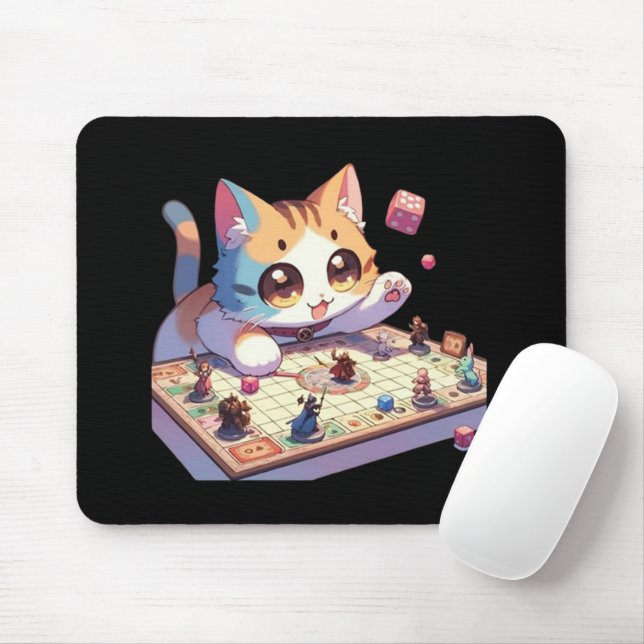 Cat Throwing Dice Tabletop Game Mouse Mat (With Mouse)
