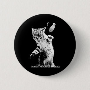 Cat Throwing Grenade Funny Kitty Cat Grenade Scene 6 Cm Round Badge