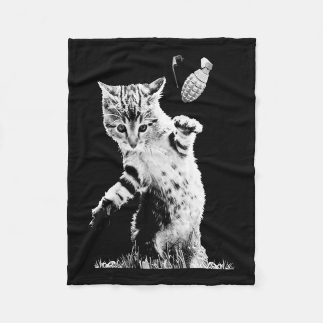 Cat Throwing Grenade Funny Kitty Cat Grenade Scene Fleece Blanket (Front)