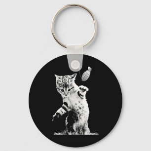 Cat Throwing Grenade Funny Kitty Cat Grenade Scene Key Ring