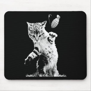 Cat Throwing Grenade Funny Kitty Cat Grenade Scene Mouse Mat